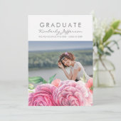 Roze Bloemen Waterverf Elegant Foto Afstuderen Kaart (Staand voorkant)