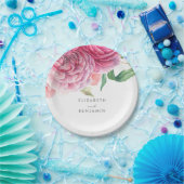 Roze Bloemen Waterverf Elegante Botanische Huwelij Papieren Bordje (Feest)