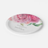 Roze Bloemen Waterverf Elegante Botanische Huwelij Papieren Bordje (Gekanteld)