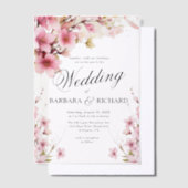 Roze Bloemen Waterverf Elegantie bruiloft Vellum Uitnodigingen (Offset)