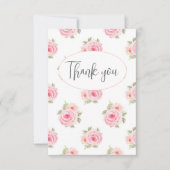 Roze Bloemen Waterverf Flat Dank u kaart (Voorkant)