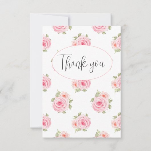 Roze Bloemen Waterverf Flat Dank u kaart (Voorkant)