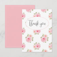 Roze Bloemen Waterverf Flat Dank u kaart
