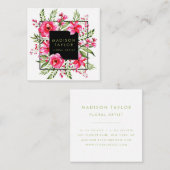 Roze Bloemen Waterverf | Floral Design Vierkante Visitekaartje (Voorkant / Achterkant)