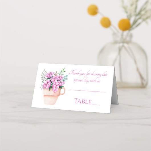 Roze Bloemen Waterverf Flower Spring Wedding Party Plaatskaartje (Voorkant)