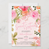  roze bloemen waterverf foto chique Sweet 16 Kaart (Voorkant)