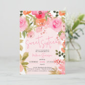  roze bloemen waterverf foto chique Sweet 16 Kaart (Staand voorkant)