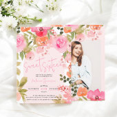  roze bloemen waterverf foto chique Sweet 16 Kaart