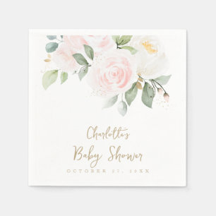 Roze Bloemen Waterverf Goud Baby shower servetten