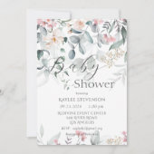 Roze Bloemen Waterverf Groen Baby shower Kaart (Voorkant)