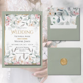 Roze Bloemen Waterverf Groen Bruiloft Kaart