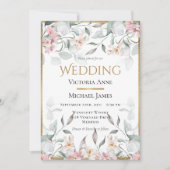 Roze Bloemen Waterverf Groen Bruiloft Kaart (Voorkant)