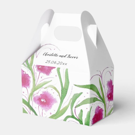 Roze Bloemen Waterverf Handbeschilderd Bedankdoosjes (Voorkant Zijde)