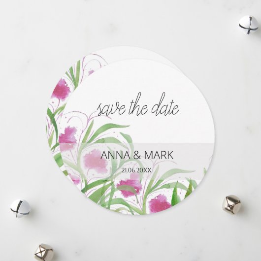 Roze Bloemen Waterverf Handbeschilderd Feestdagenkaart (Voorkant / Achterkant in situ)