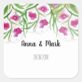 Roze Bloemen Waterverf Handbeschilderd Vierkante Sticker (Voorkant)