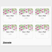 Roze Bloemen Waterverf Handbeschilderd Vierkante Sticker (Vel)