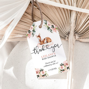 Roze Bloemen Waterverf Herten Baby shower Dank u Cadeaulabel