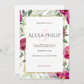 Roze Bloemen waterverf Illustratie Bruiloft Kaart (Voorkant / Achterkant)