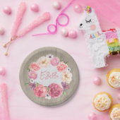 Roze Bloemen Waterverf Krans Rustiek Hout Wedding Papieren Bordje (Feest)