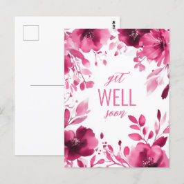 Roze Bloemen Waterverf KRIJGEN GOED BINNENKORT AAN Briefkaart