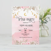 Roze Bloemen Waterverf Lantaarn Iftar Uitnodiging (Staand voorkant)