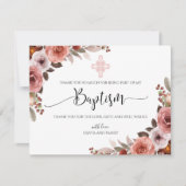 Roze Bloemen Waterverf Meisje Doop Dank u Bedankkaart (Voorkant)