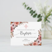 Roze Bloemen Waterverf Meisje Doop Dank u Bedankkaart (Staand voorkant)