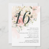 Roze Bloemen Waterverf Modern Sweet 16 Kaart (Voorkant)