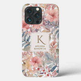 Roze Bloemen Waterverf Monogram Naam Case-Mate iPhone Case