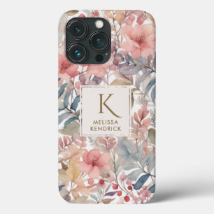  Roze Bloemen Waterverf Monogram Naam Case-Mate iPhone Case