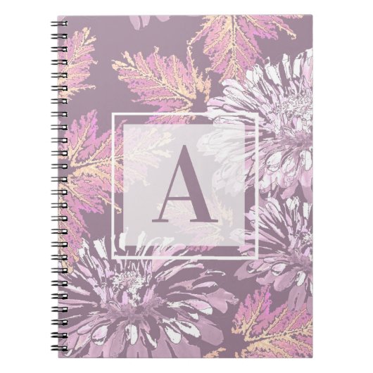 Roze bloemen, waterverf, monogram, personaliseren notitieboek (Voorkant)