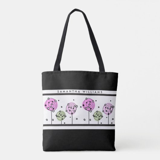 Roze Bloemen Waterverf Monogram Tote Bag (Achterkant)