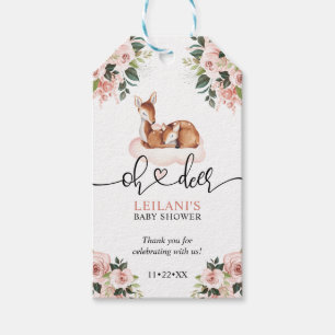 Roze Bloemen Waterverf Oh Herten Baby shower Cadeaulabel