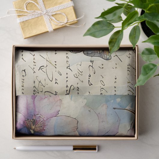  Roze Bloemen Waterverf op Antiek Papier (Geschenk)