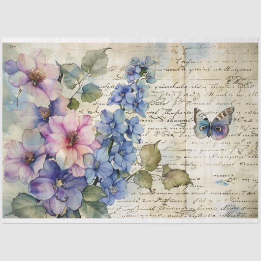  Roze Bloemen Waterverf op Antiek Papier (Voorkant)