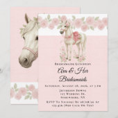 Roze Bloemen Waterverf Paard Bruidsmeisjes Luncheo Kaart (Voorkant / Achterkant)