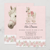 Roze Bloemen Waterverf Paard Brunch & Bubbly Kaart (Voorkant / Achterkant)