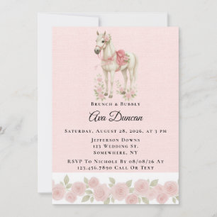 Roze Bloemen Waterverf Paard Brunch & Bubbly Kaart
