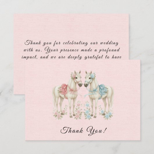 Roze Bloemen Waterverf Paardenbruiloft Bedankkaart (Voorkant / Achterkant)