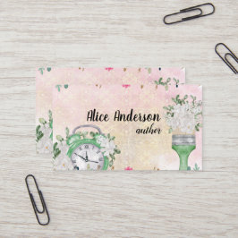 Roze Bloemen waterverf Pastel Delicaat Script Visitekaartje