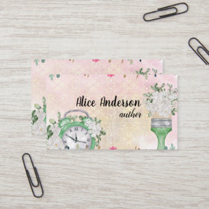 Roze Bloemen waterverf Pastel Delicaat Script Visitekaartje