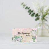 Roze Bloemen waterverf Pastel Delicaat Script Visitekaartje (Staand voorkant)