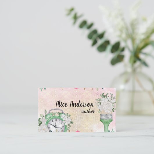 Roze Bloemen waterverf Pastel Delicaat Script Visitekaartje (Staand voorkant)