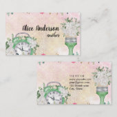 Roze Bloemen waterverf Pastel Delicaat Script Visitekaartje (Voorkant / Achterkant)