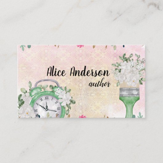 Roze Bloemen waterverf Pastel Delicaat Script Visitekaartje (Voorkant)