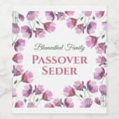 Roze Bloemen Waterverf Pesach Passover Wijn Etiket (Enkel label)