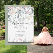 Roze Bloemen Waterverf Quinceañera Kaart