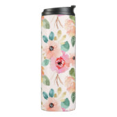 Roze Bloemen Waterverf Reizen Thermische Tumbler Thermosbeker (Gedraaid links)