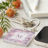 Roze bloemen, waterverf, retro sleutelhanger (Voorkant Rechts)