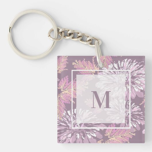 Roze bloemen, waterverf, retro sleutelhanger (voorkant)